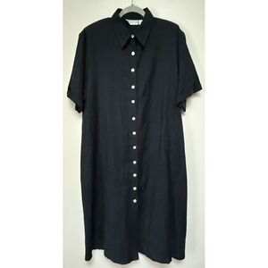 MOKA Womens Black Shirt Dress 2X Linen Blend Full Button Mature Capsule